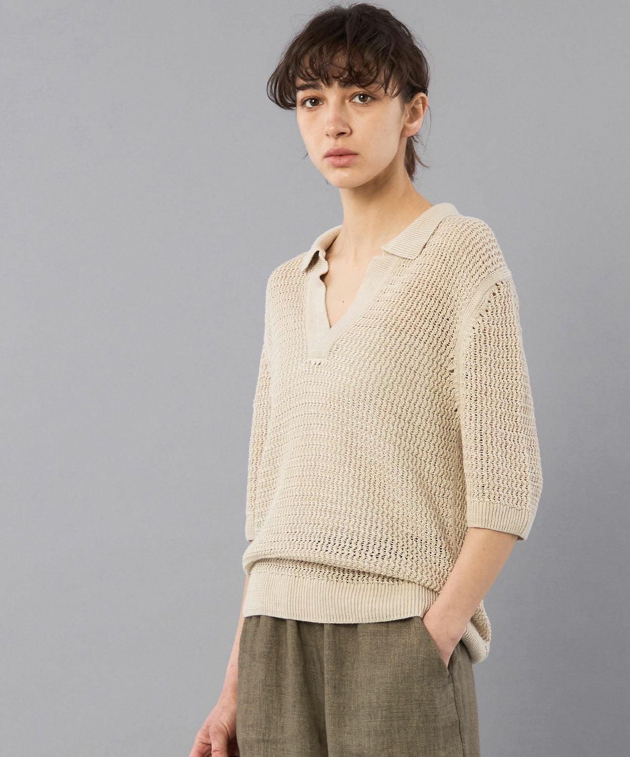 メッシュニットポロシャツ(リネン)(WOMEN) 全2色 | BRITISH MADE メッシュニットポロシャツ(リネン)(WOMEN) 全2色 | BRITISH MADE