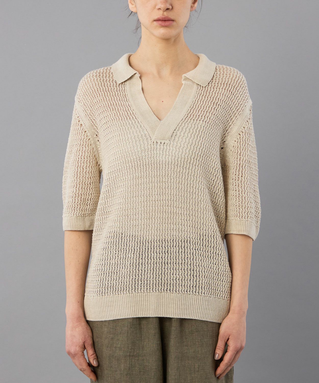メッシュニットポロシャツ(リネン)(WOMEN) 全2色 | BRITISH MADE