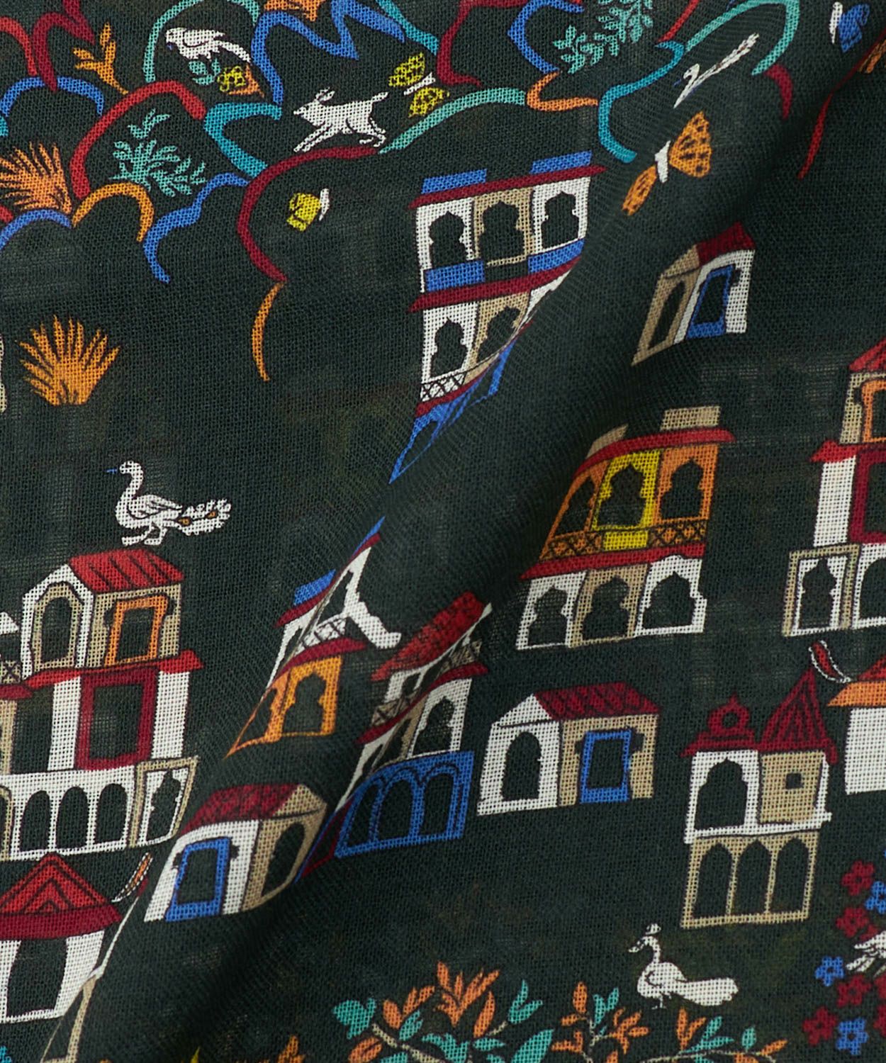 アンティークヴィレッジプリントスカーフ(ウール/シルク) 全1色