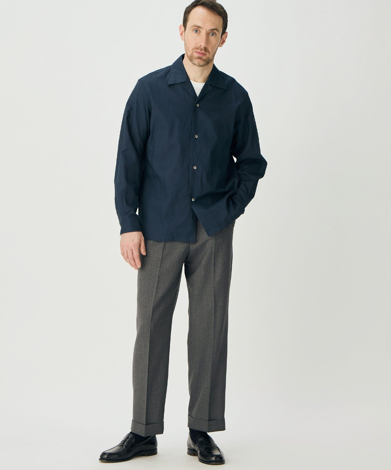 BRITISH MADE オープンカラーシャツ ヘイスティングス ネイビー L オープンカラーシャツ/ヘイスティングス(MEN) 全3色 | BRITISH MADE