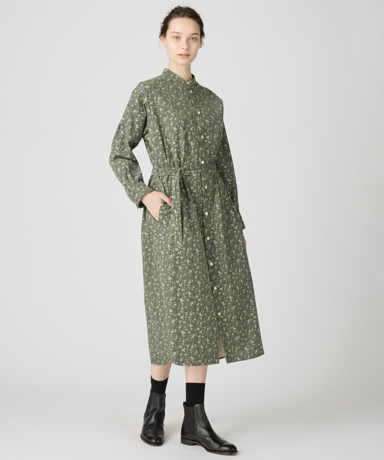 オフィサーシャツワンピース(花柄)(コーデュロイ)(WOMEN) 全1色